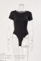 sexy plus size high stretch 5 colors crew neck bodysuit_Black