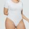 sexy plus size high stretch 5 colors crew neck bodysuit_Black_White