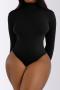 casual plus size high stretch high collar solid color bodysuit_Black