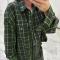 new casual non-stretch plaid check loose versatile shirt_Red_Green