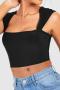 sexy high stretch pure colors all-match crop vest_Black