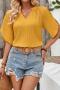 new casual non-stretch solid color v-neck sleeve hollow slim top_White_Yellow