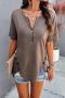 stylish slight stretch zip-up solid color simple loose casual t-shirt_Black_Blue_Beige_Brown