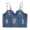 sexy non-stretch padded rhinestone rubber bone hole denim tight sling vest_Blue