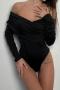 sexy slight stretch 3 colors off shoulder bodysuit_Black