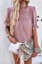 summer solid color hollow jacquard non-stretch puffed sleeve casual blouse_Black_White_Pink
