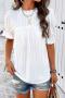 summer solid color hollow jacquard non-stretch puffed sleeve casual blouse_Black_White