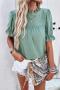 summer solid color hollow jacquard non-stretch puffed sleeve casual blouse_Black_White_Pink_Green
