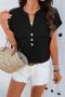new stylish slight stretch embroidery v-neck buttons loose casual blouse_Black