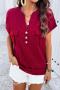 new stylish slight stretch embroidery v-neck buttons loose casual blouse_Black_White_Rose Red