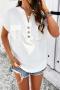 new stylish slight stretch embroidery v-neck buttons loose casual blouse_Black_White