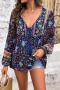 stylish slight stretch laced 4 colors flower batch printing loose casual blouse_Red_Sky Blue_Dark Blue