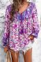 stylish slight stretch laced 4 colors flower batch printing loose casual blouse_Red_Sky Blue_Dark Blue_Purple