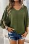 pure color slight stretch v-neck bat sleeve casual loose sweater top_Black_White_Red_Dark Green