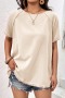 new casual slight stretch contrast color round neck tassel stitching loose top_Pink_Green_Beige