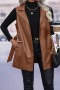 new casual plus-size 4-color pu leather cardigan sleeveless jacket(with belt)_Black_Beige_Brown