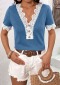 new sexy slim slight stretch 3-color stitching cut-out lace v-neck top_Rose Red_Blue