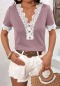 new sexy slim slight stretch 3-color stitching cut-out lace v-neck top_Rose Red_Blue_Light Purple