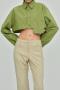 exquisite non-stretch solid color loose irregular splicing crop shirt_White_Green