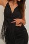 sexy non-stretch v-neck backless tassel vest_Black