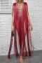 sexy high stretch rhinestone decor tassels decor bodysuit_Black_Red