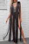sexy high stretch rhinestone decor tassels decor bodysuit_Black