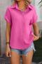 casual plus size non-stretch lapel 6 colors button blouses_Black_White_Magenta