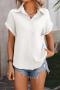 casual plus size non-stretch lapel 6 colors button blouses_Black_White