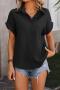 casual plus size non-stretch lapel 6 colors button blouses_Black
