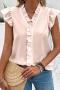 casual slight stretch 4 colors solid color v-neck ruffle decor tank top_White_Pink_Green_Beige