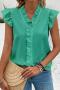 casual slight stretch 4 colors solid color v-neck ruffle decor tank top_White_Pink_Green