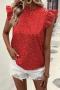 casual non-stretch crew neck ruffle decor dot batch printing tank top_Black_Pink_Red