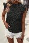 casual non-stretch crew neck ruffle decor dot batch printing tank top_Black