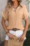 casual plus size non-stretch 6 colors solid color lapel blouses_Black_White_Pink_Light Green_Blue_Khaki