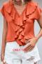 sexy non-stretch v-neck ruffle decor blouses_Orange