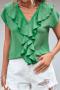 sexy non-stretch v-neck ruffle decor blouses_Orange_Green
