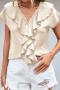 sexy non-stretch v-neck ruffle decor blouses_Orange_Green_Beige
