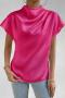 casual non-stretch satin solid color half-high collar blouses_Black_Magenta