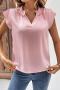 casual non-stretch 3 colors solid color ruffle decor top_Pink