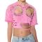 sexy non-stretch hole hollow pin rivet high quality crop top_Dark Gray_Pink