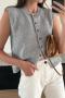 new casual slight stretch solid color knitted cardigan tank top_Gray