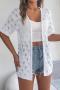 casual slight stretch 3 colors cutout short sleeves knitted sweater cardigan_White