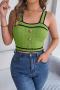 sexy slight stretch contrast color knitted crop tank top_Orange_Green