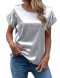 new casual plus-size slight stretch satin patchwork round neck blouse_Black_White_Gray