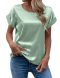 new casual plus-size slight stretch satin patchwork round neck blouse_Black_White_Gray_Light Pink_Rose Red_Light Green