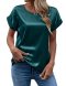 new casual plus-size slight stretch satin patchwork round neck blouse_Black_White_Gray_Light Pink_Rose Red_Light Green_Forest Green_Dark Green