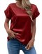 new casual plus-size slight stretch satin patchwork round neck blouse_Black_White_Gray_Light Pink_Rose Red