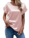 new casual plus-size slight stretch satin patchwork round neck blouse_Black_White_Gray_Light Pink