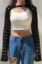 sexy stretch hollow long-sleeved crop knit sweater size run small (only sweaters)_Black