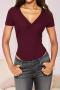 summer pure color high stretch 3 colors ribbed knitted v-neck sexy slim bodysuit_Black_Rose Red